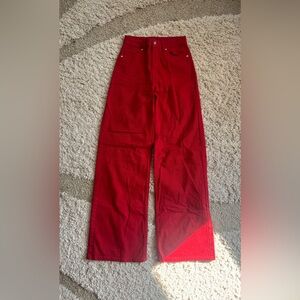 H&M Red Pants High Waist Straight Leg